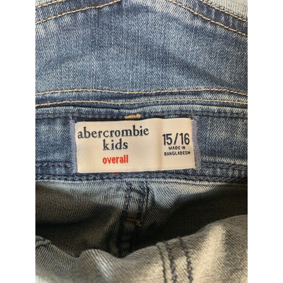 Abercrombie Kids Denim Bib Overalls Size 15/16 Distressed Classic Blue Denim Y2K - Picture 4 of 8
